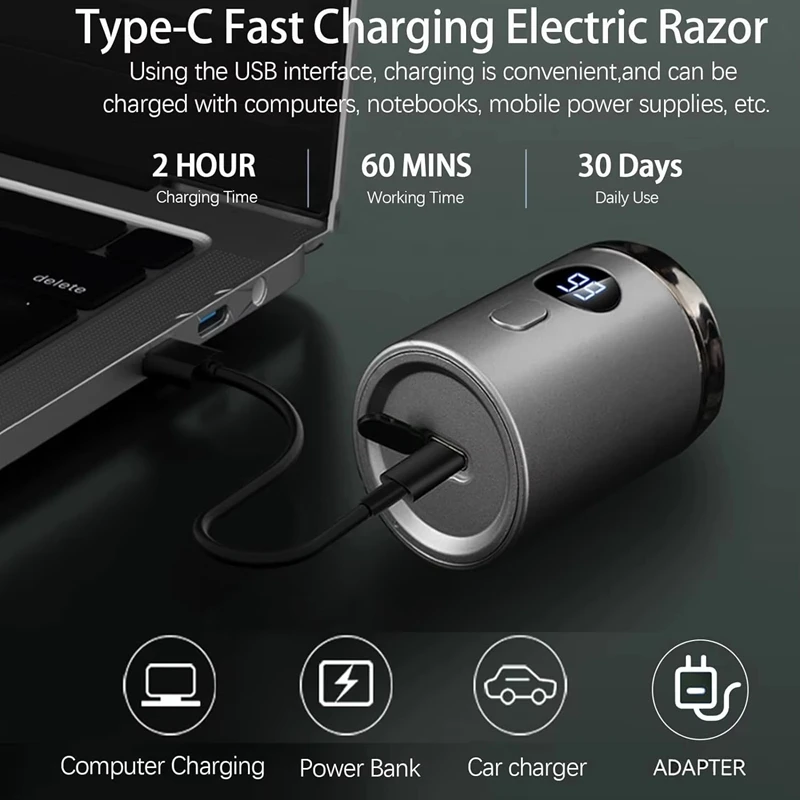 Xiaomi Men Electric Mini Shaver Rechargeable Type-c Charging Car Portable Shaver Led Digital Display Men Women Home Razor 2