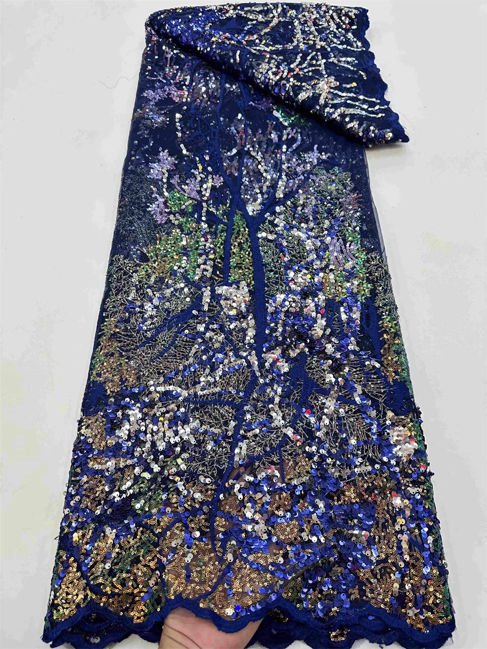 High Quality African Lace Fabric French Net Sequins Fabric Sewing Embroidered Lace Tulle Nigerian 5Yards RF5777