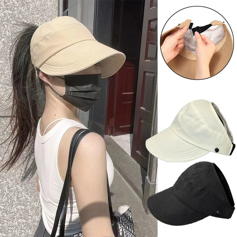 Foldable Wide Brim Summer Sunhat Ponytail Adjustable Caps for Men Women Outdoor Beach Hats Quick-drying Visors Fisherman Cap