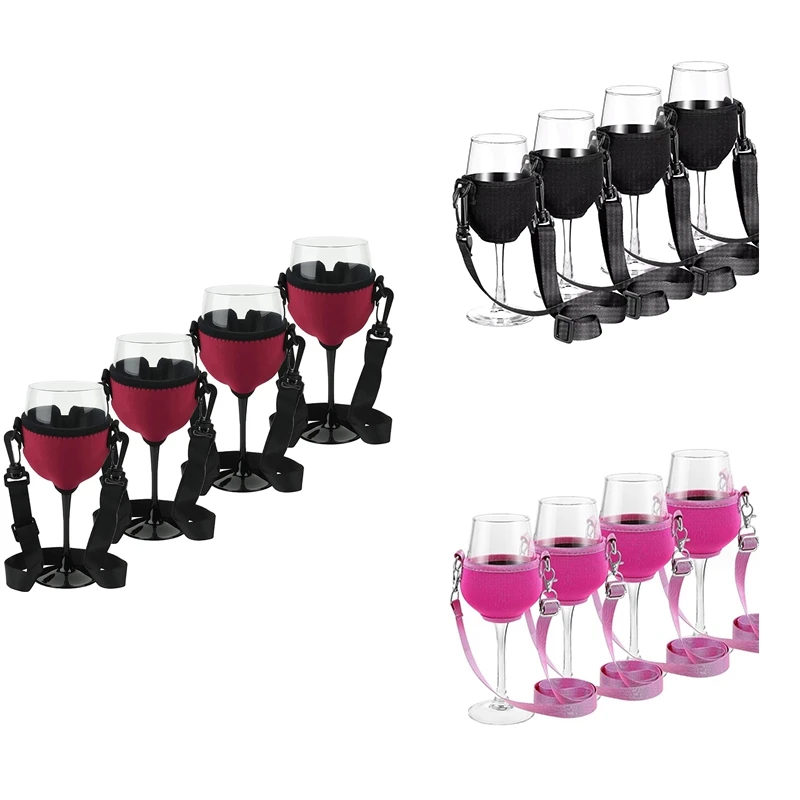Portable Wine Glass Holder Strap Wine Sling Yoke Glass Holder Support Neck Strap For Birthday Cocktail Tools 4PCS