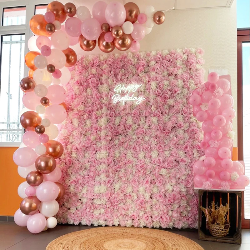 Pink Silk Rose Flower Wall Panel for Wedding & Party Backdrop 5