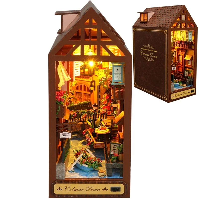 DIY ahşap kitap Nook raf ekle yapı kitleri minyatür Pastoral günlüğü Bookends bebek evleri kitaplık yetişkin hediyeler için el yapımı