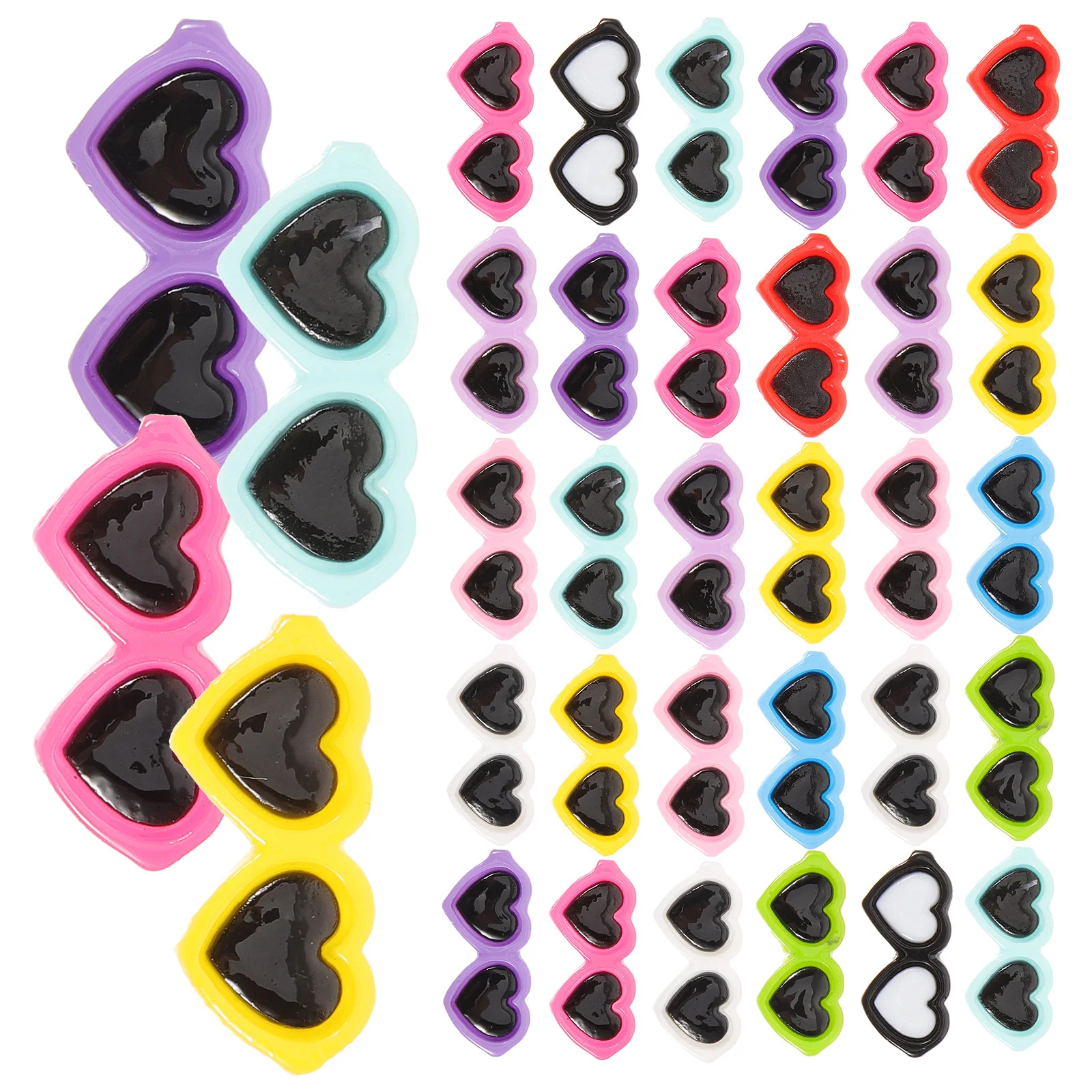 

80 Pcs Resin Mini Sunglass Beads Tiny Sunglasses Charms Heart Shaped Phone Case Decor DIY Supplies Hairband Jewelry