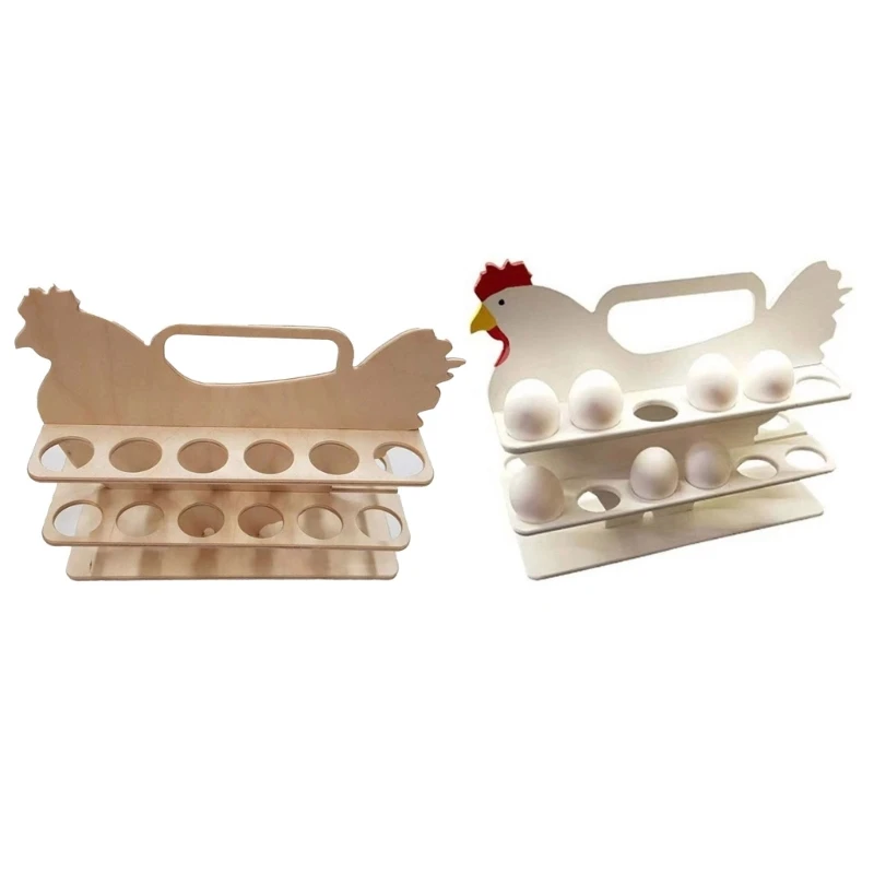 

N0HB Chicken Shaped Stand Wooden Eggs Storage Shelf Convenient Eggs Dispenser