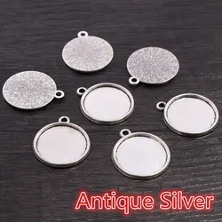 Classic Multi - Colored Plated Cabochon Base Setting Charm Pendant - 8mm x 50pcs (Antique Silver)