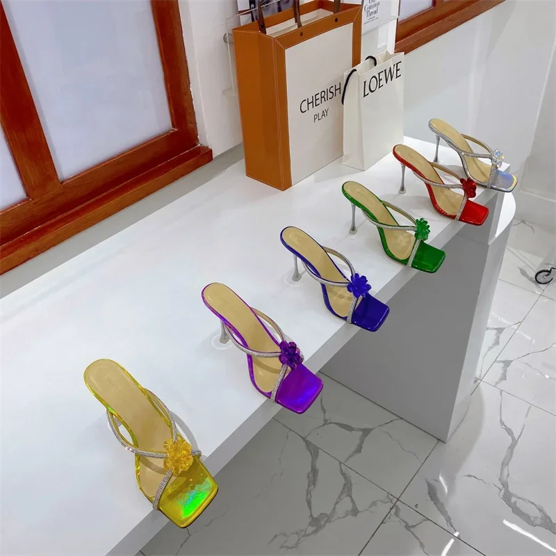 

Мюли из ПВХ на шпильке, украшенные кристаллами