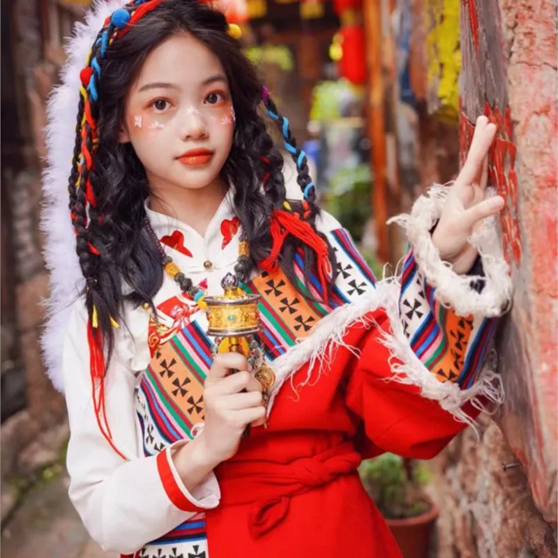 New Tibetan Adult Women's Robe Skirt Performance Costumes Girl's Dance Costume Trip Shoot