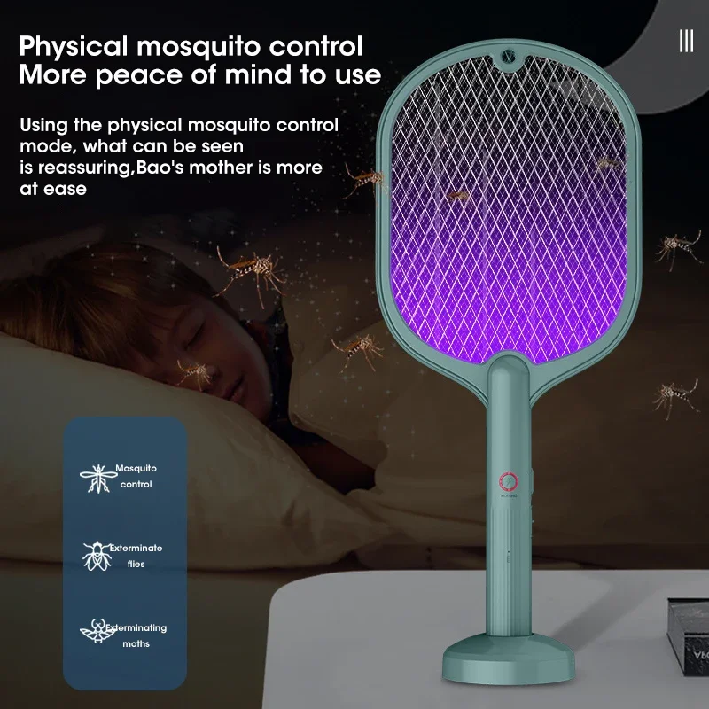 USB Rechargeable Electric Mosquito Insect Zapper Bat Portable Foldable Swatter Racket for Home Outdoor Travel
