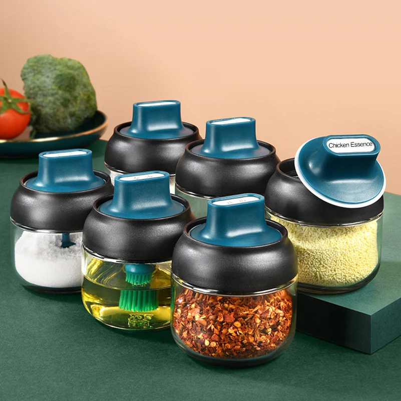 

Kitchen Glass Spice Oil Bottle Jars Salt Pepper Shakers Set Seasoning Organizer Herbs Soy Sauce Oil Bottle With Lid