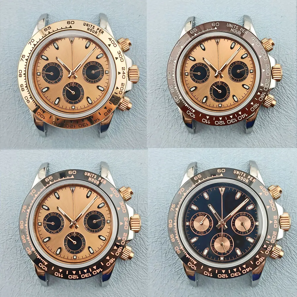 40mm 316L stainless steel sapphire glass case with 10BAR waterproof, suitable for VK63 movement gold and rose crown