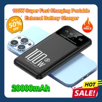 100W Super Fast Charging Portable External Battery Charger For IPhone 15 14 13 Samsung Huawei Xiaomi Power Bank 20000mAh
