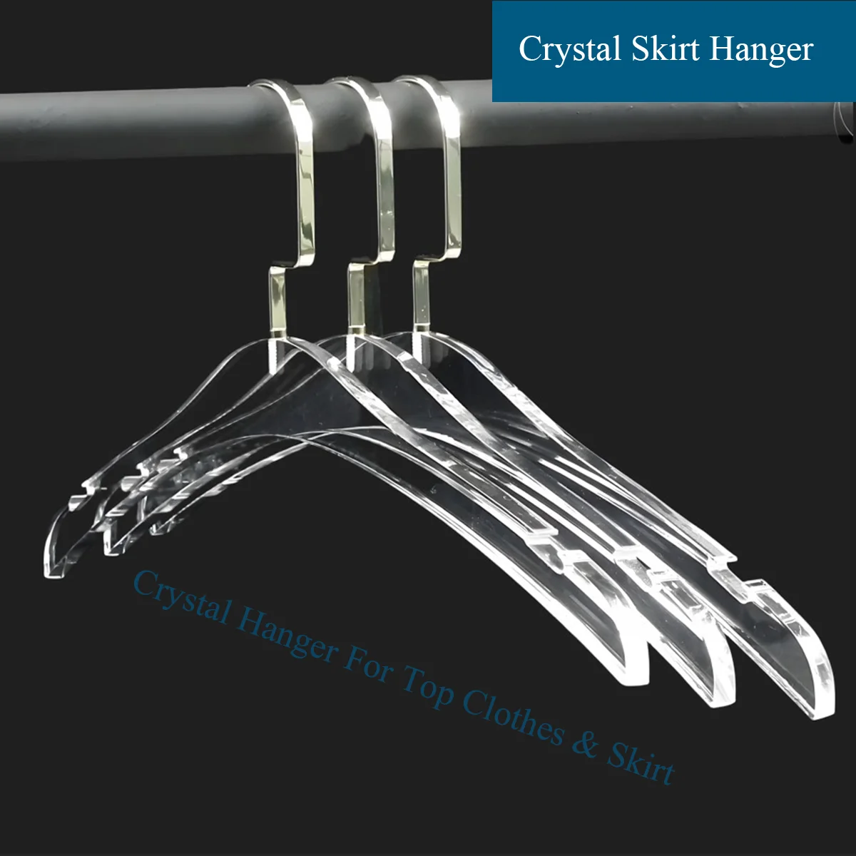 Clear Acrylic Hanger for Skirt &T-shirts Crystal Clothes Hanger with Antirust Hook Non-Slip Transparent Formal 10 Pcs