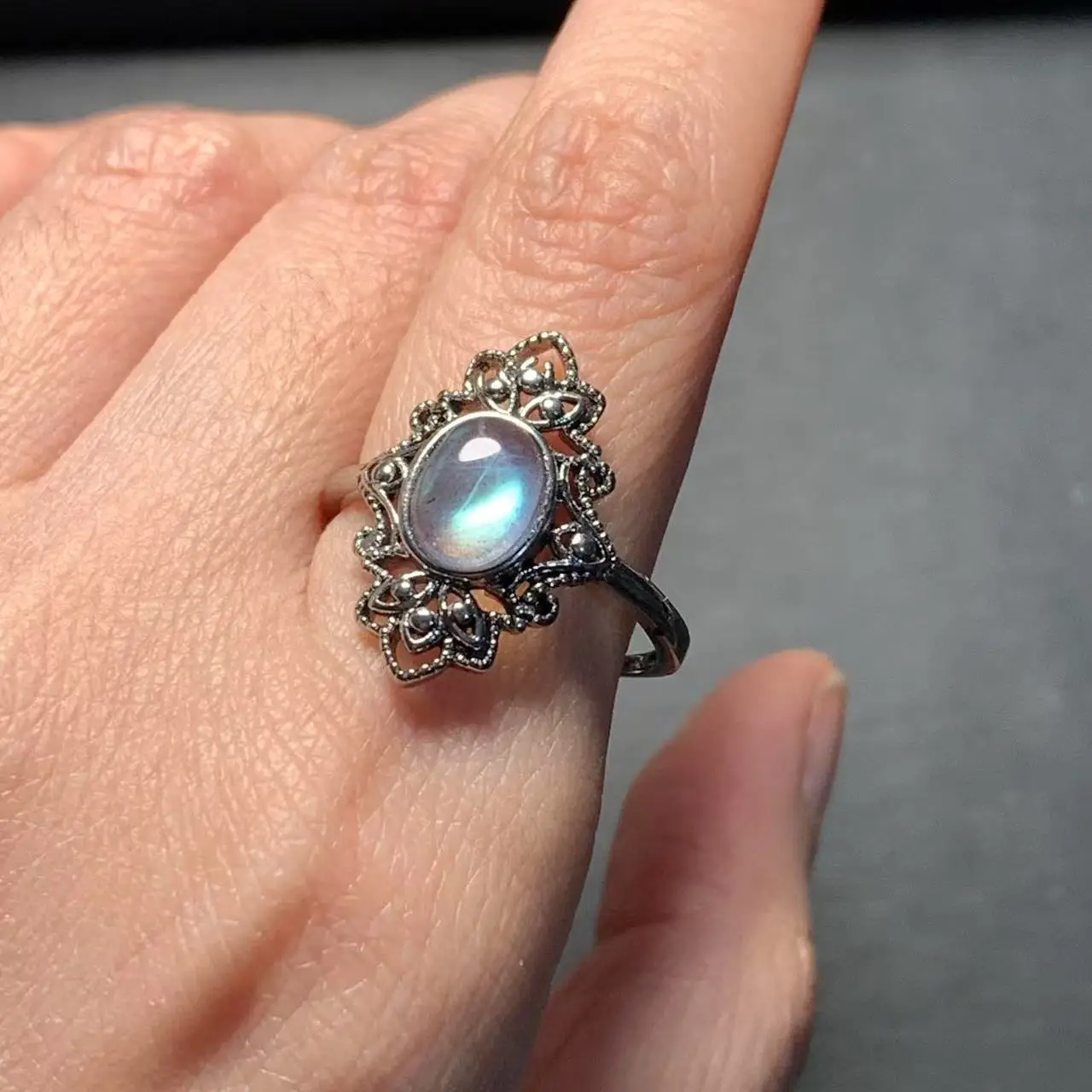 MM Natural Moonstone Ring Adjustable Female  Ring Jewelry for Women Gift Wholesale High Quality Vintage Fine