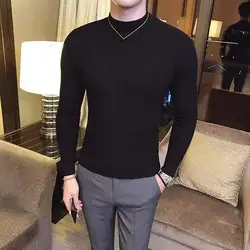 Men Winter Sweater Bodycon Sweater Versatile Men's Knitted Sweater Soft Elastic Stylish Pullover for Fall Winter with Half-high