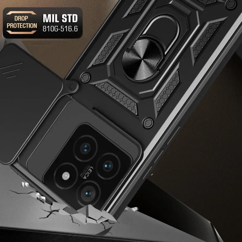 Sliding Window Shockproof Phone Case with Magnetic Ring Stand and Full Camera Protection