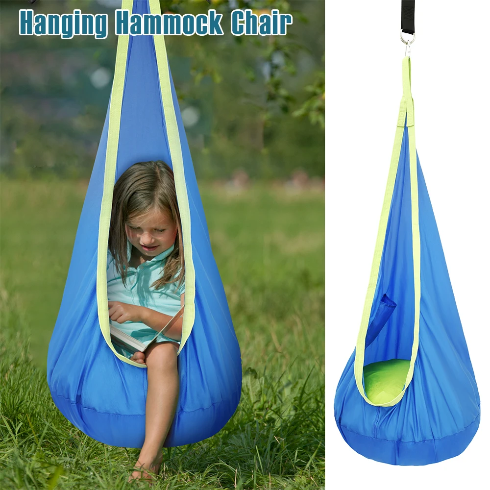 Kids Pod Swing Seat Hanging Hammock Chair with Inflatable Pillow & Pocket Comfortable Sensory Swing Max 200kg for Indoor Outdoor