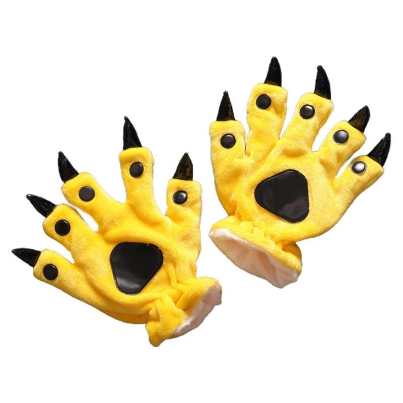 Animal Gloves Paw Cartoon Dinosaur for Cat Finger Claw Plush Gloves Windproof Warm Funny Halloween Party Performa
