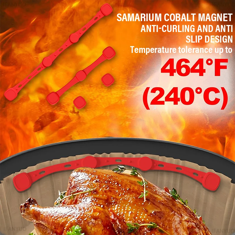 Silicone Air Fryer Magnetic Buckle for Securing Parchment Paper and Preventing Liner Burning