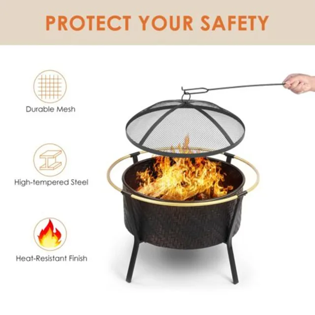 Tűz Tál Kerti Vas Pit Kosár Kültéri Szikra Őrrel És Tűzpálcával A Kerthez Teraszhoz