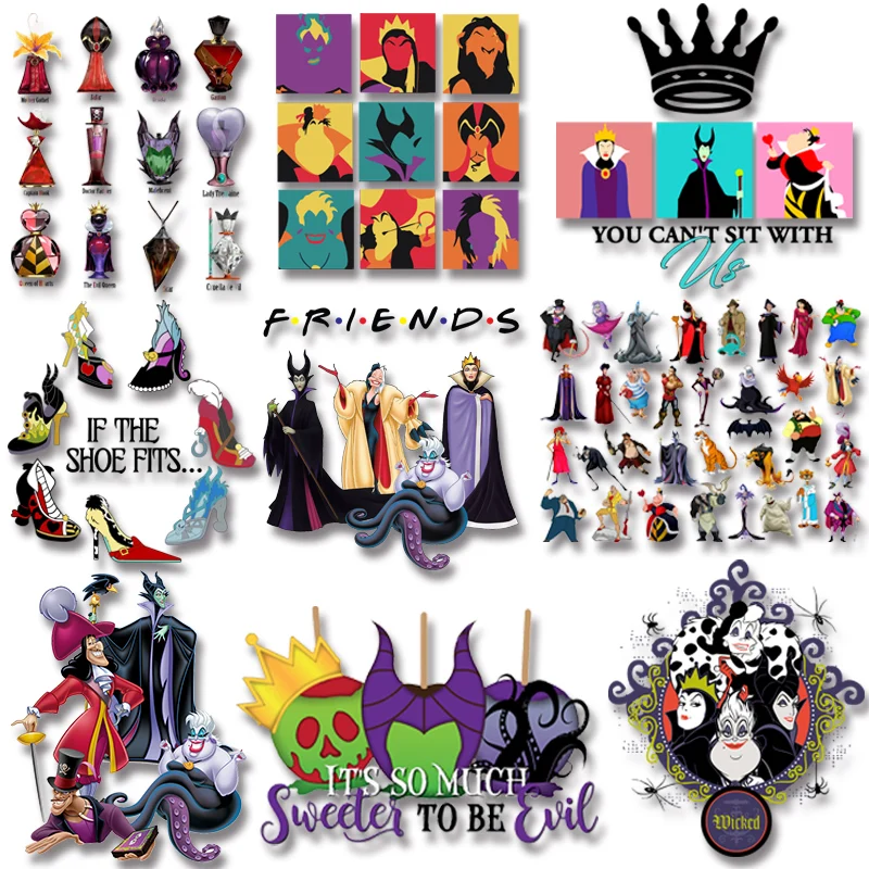 

Villains Bundles Sale Cartoon characters Iron-on Transfers Patches for Kids Clothing Jacket Stickers on fabric