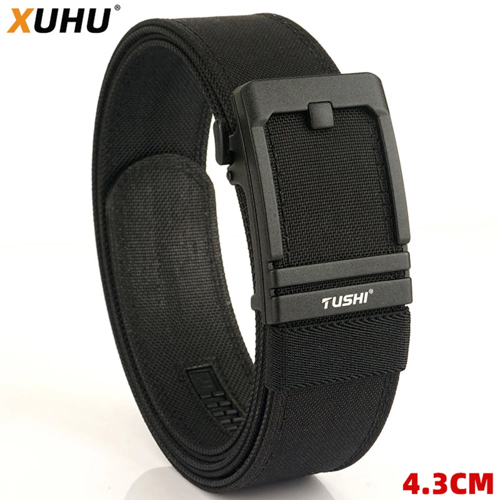 XUHU 4.3cm New Hard Gun Belt for Men and Women Alloy Automatic Buckle Tactical Outdoor Belt 1100D Nylon Military IPSC Belt Male