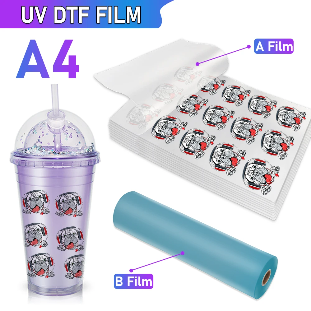 DTF Transfer Film A4 UV DTF Printing A Film and Transfer B Film Crystal Wood Acrylic Label For UV DTF Printer Sticker Printer