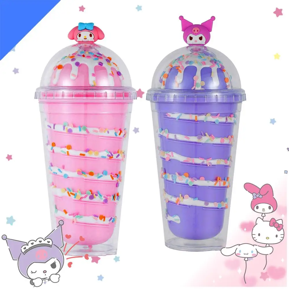 

Kawaii Sanrio 2023 Summer Cool Double Layer Plastic Ice Cup Hello Kitty Cinnamoroll Kuromi Plastic Straw Cup Drip Glue Water Cup