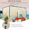 Outdoor Daybed with Curtain Canopy Bed Patio Furniture Adjustable Sunbed Set All-Weather Rattan Sun Lounger Patio Wicker Sofa 6