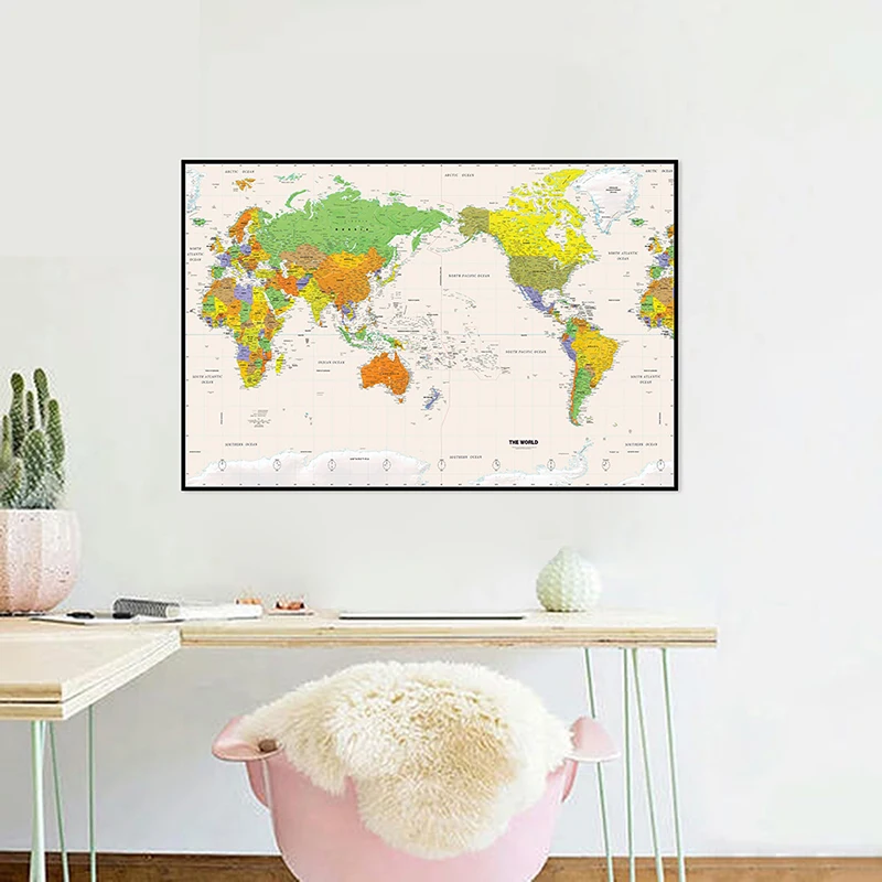A2 Size Printed The World Physical Map Fine Canvas Unframed Painting For Home Office Wall Decor