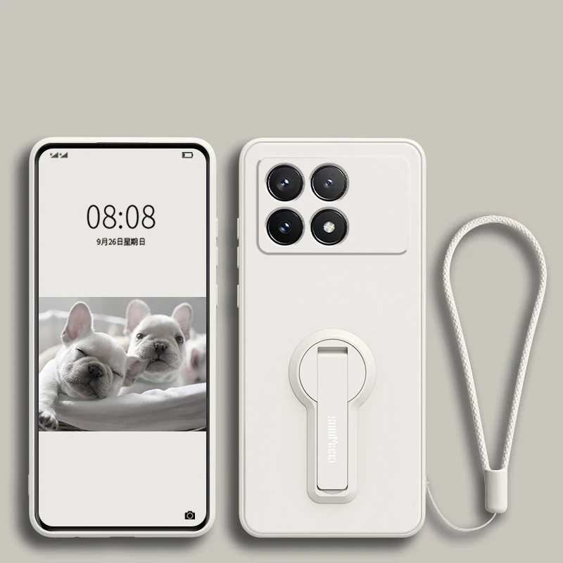 Shockproof Liquid Silicone Phone Case with Holder and Screen Protector - Soft Cover Design