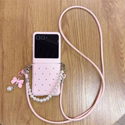Luxury Glitter Diamond Check Phone Case with Bow Pendant and Leather Strap - Razr 50ultra (A)