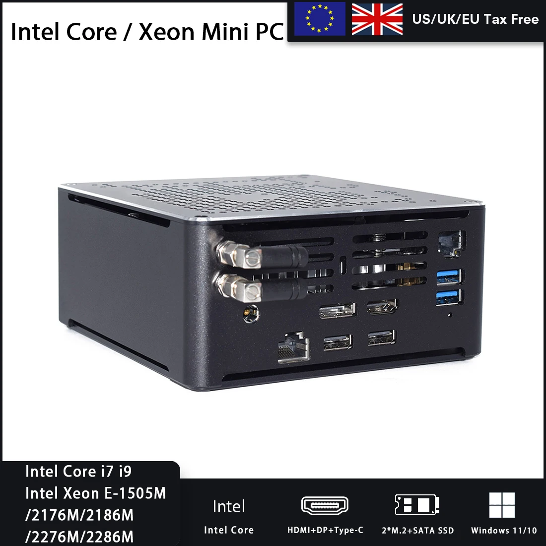 Mini Desktop PC Windows 11 Pro Core i9 9880H UHD Graphics 630 Mirco  Computer Win11 PXE Ethernet USB 3.0 Mini Desktop DDR4 16GB RAM 256GB SSD  PCIE 3.0,