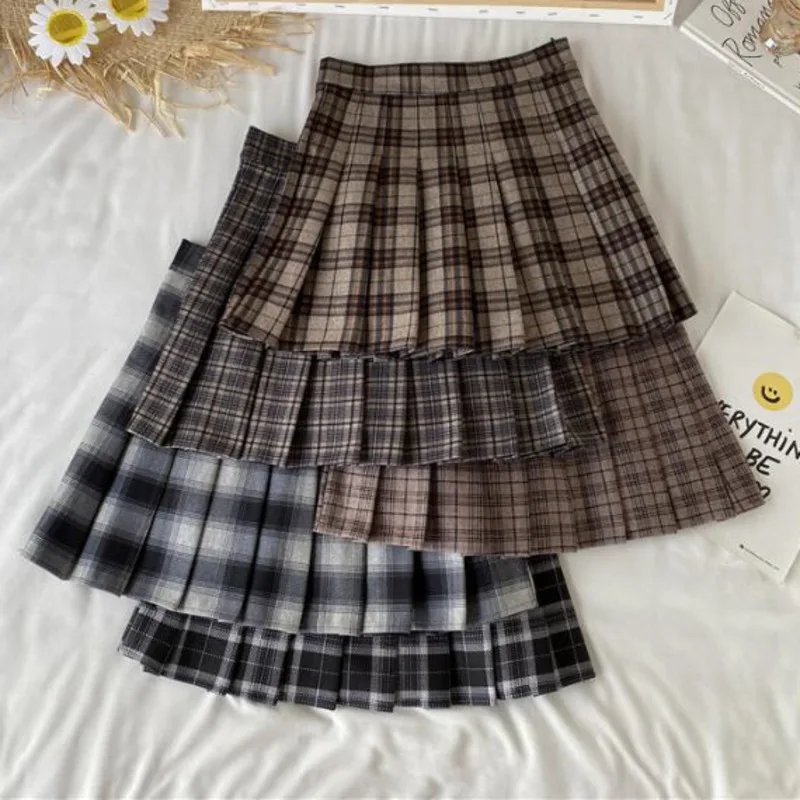 تنورة كلاسيكية منقوشة على شكل قهوة للنساء صيفية بخصر عالٍ تنورة هاراجوكو غير رسمية على شكل حرف a تنانير كورية على الموضة JK للسيدات Y2k