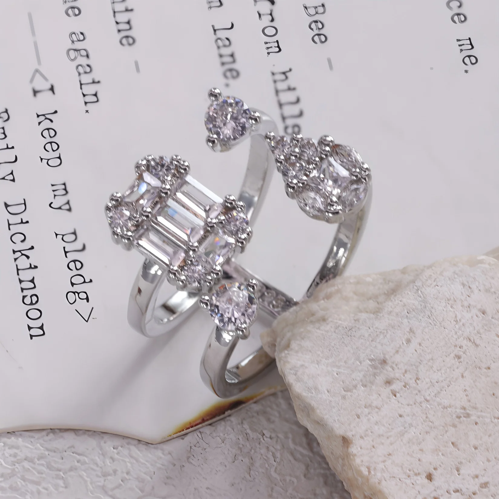 925 Sterling Silver Double Layer Water Drop Ring for Women - Detail View 2