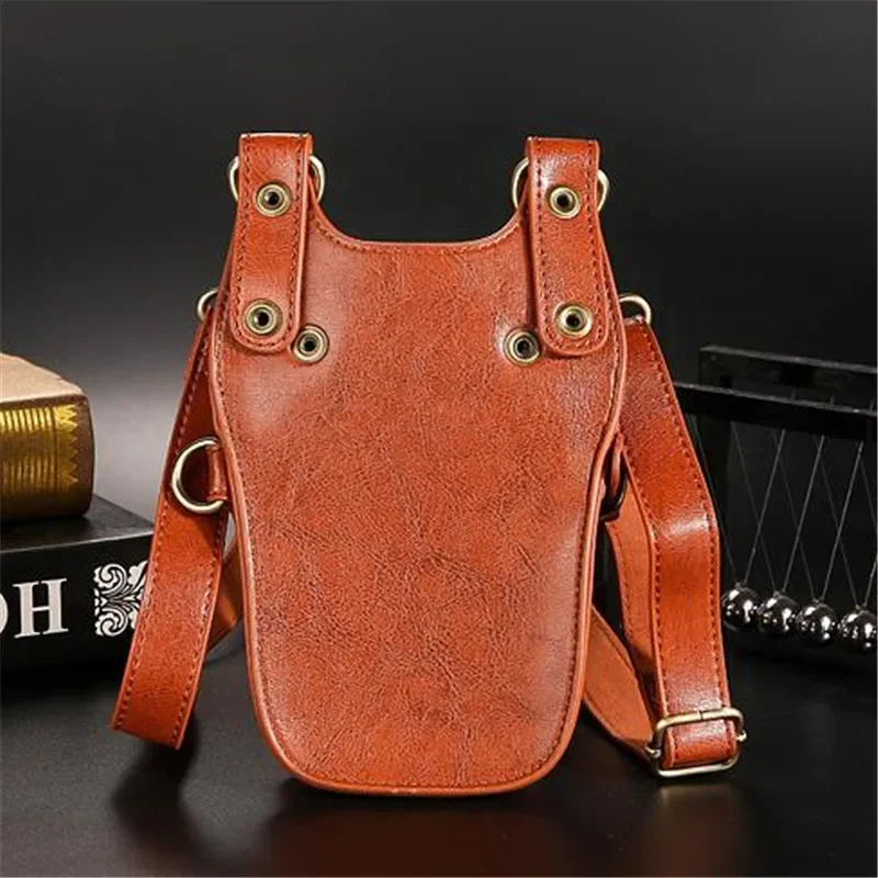 Multifunction 1PC Brown Cowhide Hair Scissor Bag Clips Bag Hairdressing Barber Scissor Holster Pouch Holder Case With Belt