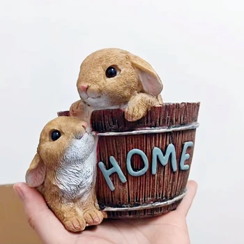 Home Symbol Flowerpot Animal Rabbit Succulent Planter Pot Bunny Decorative Planters for Plants Desktop Garden Statue Decoration