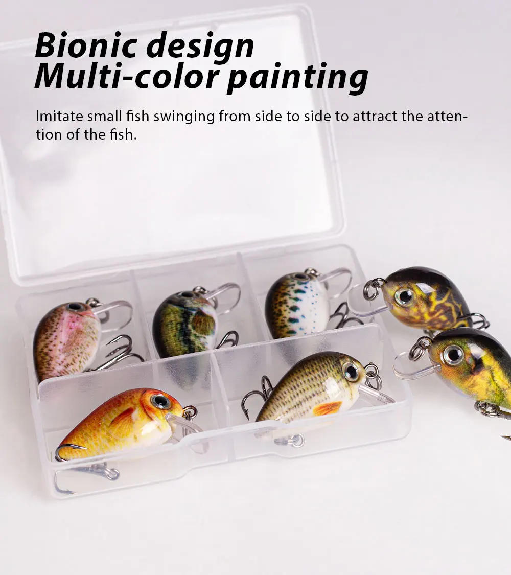 Hanlin 5 Stück/Set 28mm/1,5g Mini Angelköder Bionische Köder Künstliche Hartköder Wobbler Crankbait für Barsch Karpfen Hecht Bass – Detail 8