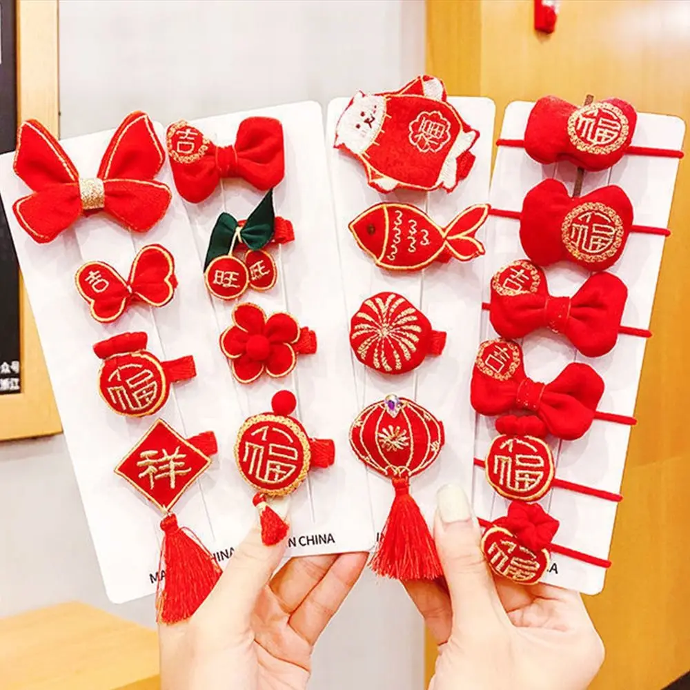 

1Pair Women Red Hair Clips Hair Pins For Girls Children Hair Accessories Kids Hair Grips New Year Tassel Bow Barrettes Headwear