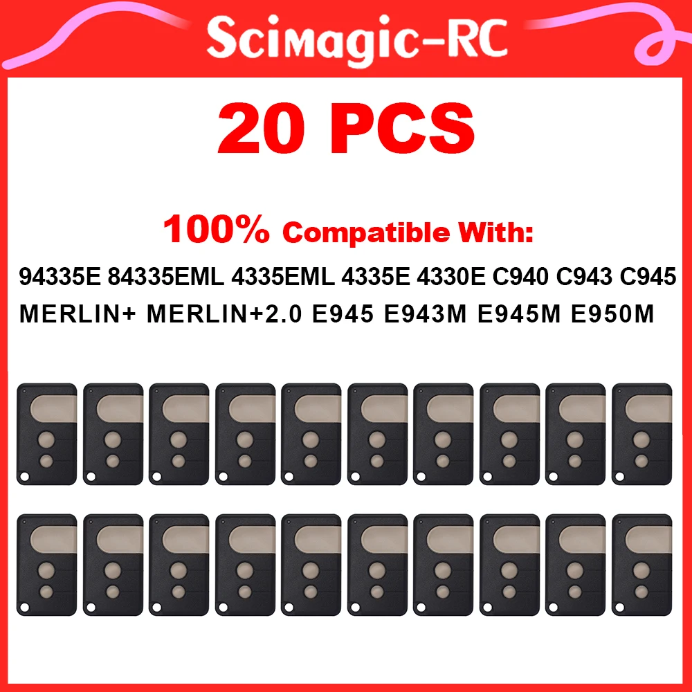 20 Pz 3 Pulsanti Telecomando Per Garage Compatibile Con Lm 94335E Merlin + Merlin + 2.0 E945 E943M E945M E950M 84335Eml Trasmettitore
