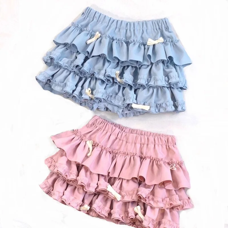 Women Short Skirt Female Elastic Waist Tutu Skirts Ruffled A-line Mini Pleated Cake Skirt 6