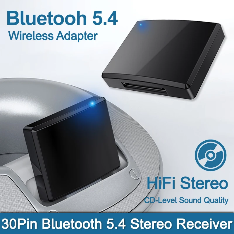 Bluetooth Audio Receiver 30 Pin Bluetooth 5.4 Adapter A2DP Stereo Music Bluetooth Audio Receiver for Analog Speaker SoundDock 10/TSX-130/RDPM15IP/DS9000
