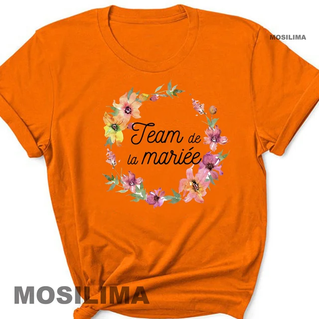 Team Bride Bachelorette Wedding Party Women Evjf Tee Shirt Casual ladies basic O-collar Pink Short Sleeved T-shirt Girl Orange1