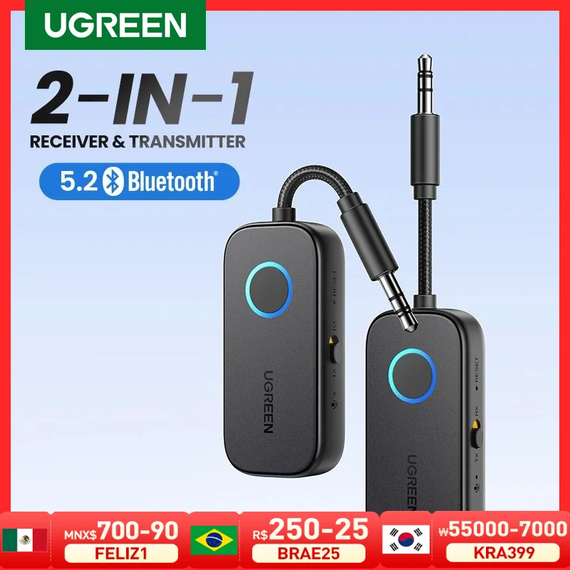 Adattatore Trasmettitore Ricevitore Bluetooth Ugreen Adattatore Audio Aux Bluetooth 2 In 1 Wireless Da 3.5Mm Per Volo, Tv, Auto, Tapis Roulant
