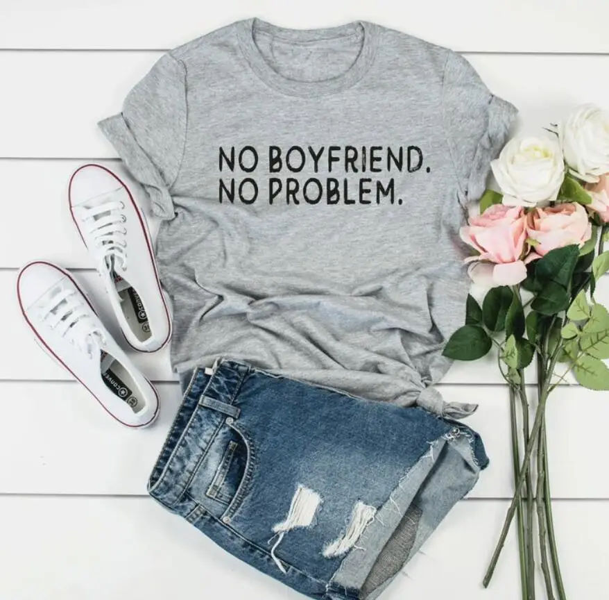 

No Boyfriend No Problem T-shirt Valentines Shirt Women Funny Singles Shirts Galentine's Day Tshirts Vintage T Shirt