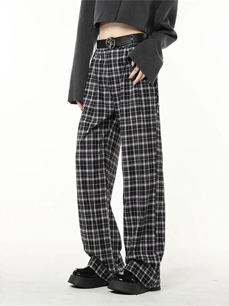 

2022 Autumn Winter Women's Plaid Pants Harajuku Streetwear Hip Hop Wide Leg Trousers Female Teens Loose Casual Straight Pants