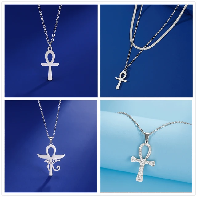 Lucktune collier pharaon égyptien ankh pendentif ankh croce egiziana collier acier inoxydable Ankh croix amulette égyptienne collier en acier inoxydable clé de la vie symbole Crucifix pendentif collier femmes