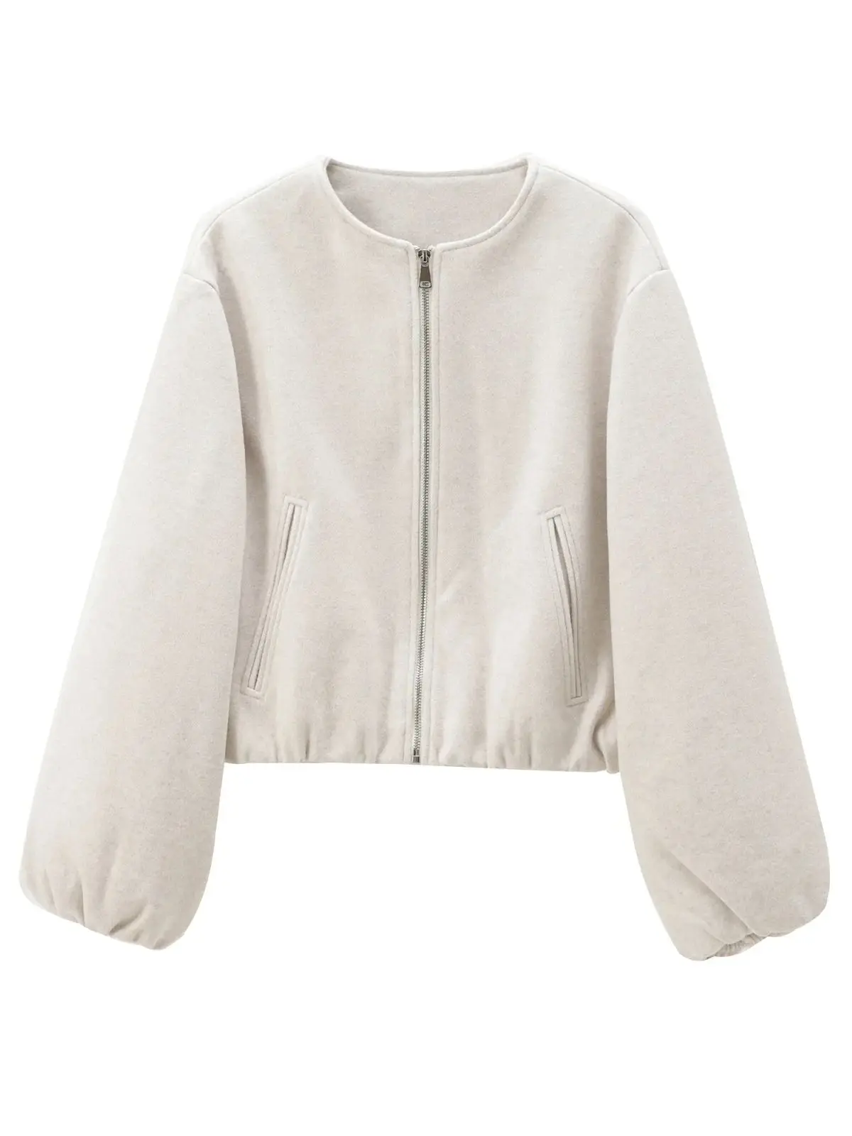 XNWMNZ 2024 Women\'s Fashion Autumn/Winter Soft Bomber Jacket Women Retro Round Neck Long Sleeve Elastic Hem Zipper Female Coat 1