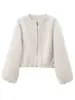 XNWMNZ 2024 Women's Fashion Autumn/Winter Soft Bomber Jacket Women Retro Round Neck Long Sleeve Elastic Hem Zipper Female Coat 1