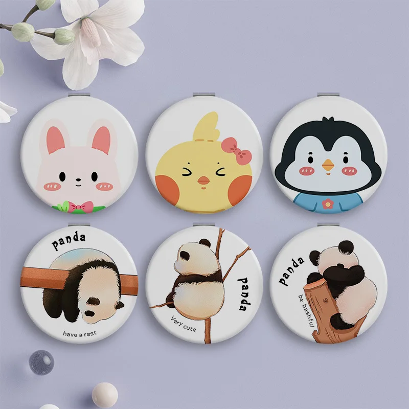 Cute Panda Makeup Mirror Mini Portable Foldable Round Makeup Mirror Female Double-Sided Mirror Cute Small Makeup Mirror 2024 winter fur scarf female mink hair solid colour double sided neck scarf fox hair warm real hair collar