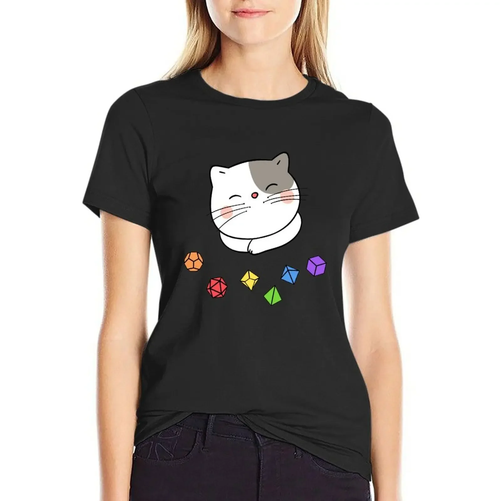 

Colorful Dice with Cute Cat T-shirt oversized tops summer clothes western t-shirt dress for Women